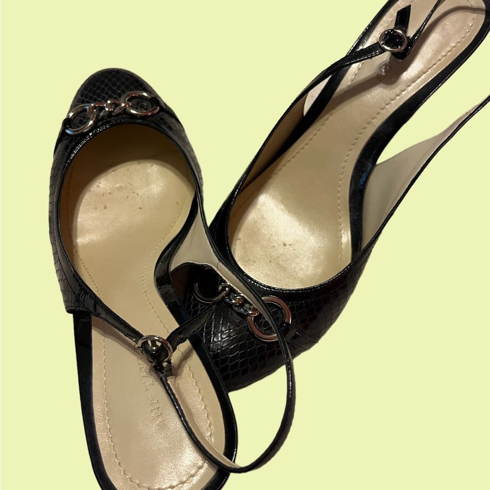 Navy “snakeskin” leather slings!